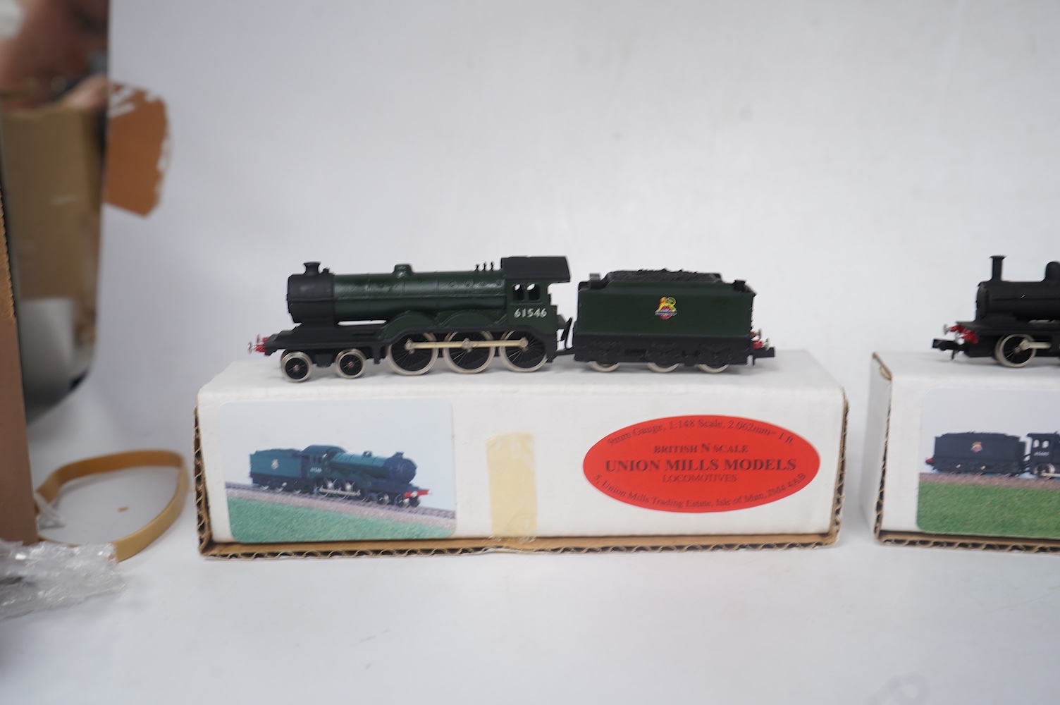 Three boxed Union Mills Models N gauge railway BR locomotives; a Class J38, 65929, a Class J25, 65685, and a Class B12/3, 61546. Condition - good.